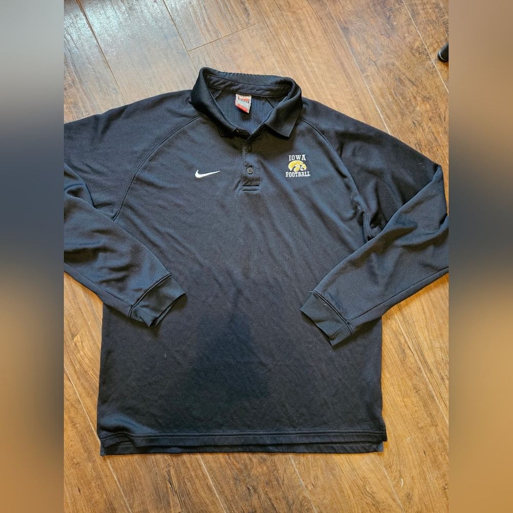 Mens Nike Fit Dri Iowa Hawkeye Long Sleeve Black Polo Shirt Sz Large.   #C